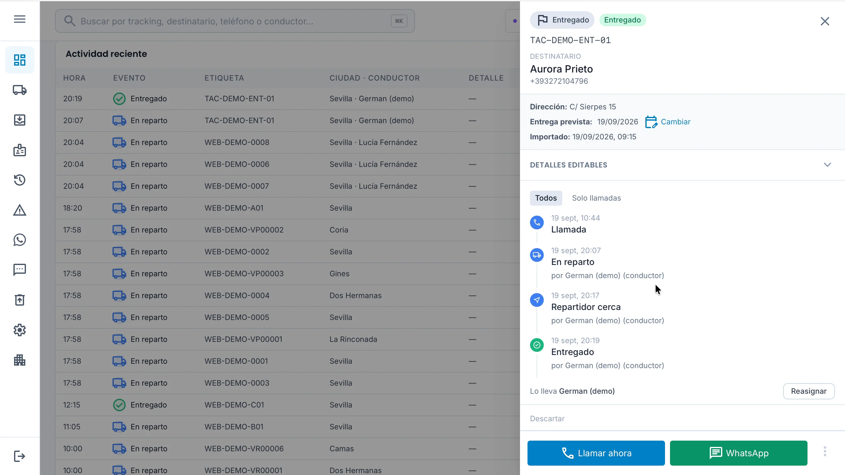 Adelanto de FlowPack: timeline de una entrega con todas sus acciones